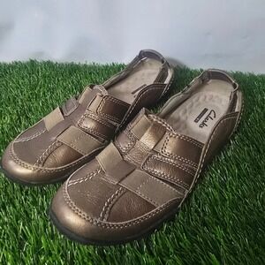 Clarks Size 6 Bronze Slip On Shoes Womens Metallic Comfort Loafers nice!